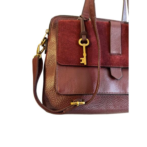 Fossil Kinley Leather Satchel NWOT Red Claret Crossbody - Picture 2 of 15
